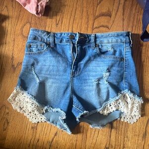 Denim shorts with lace